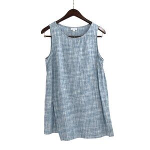 Pure Jill J Jill Sleeveless Slit Wrap Hem Tunic Top Blue Linen Small Coastal
